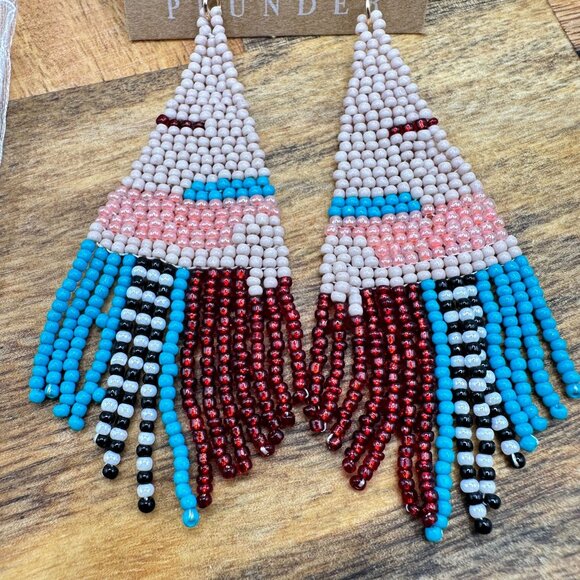 Plunder Design Etta Beaded Fringe Earrings - Boho Chic In Red Blue & Pink - Picture 4 of 5